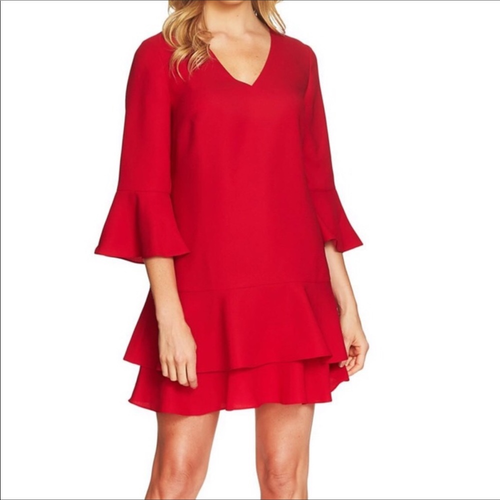 NWT CECE Katelyn Ruffle Shift Crimson Dress Sz 0
